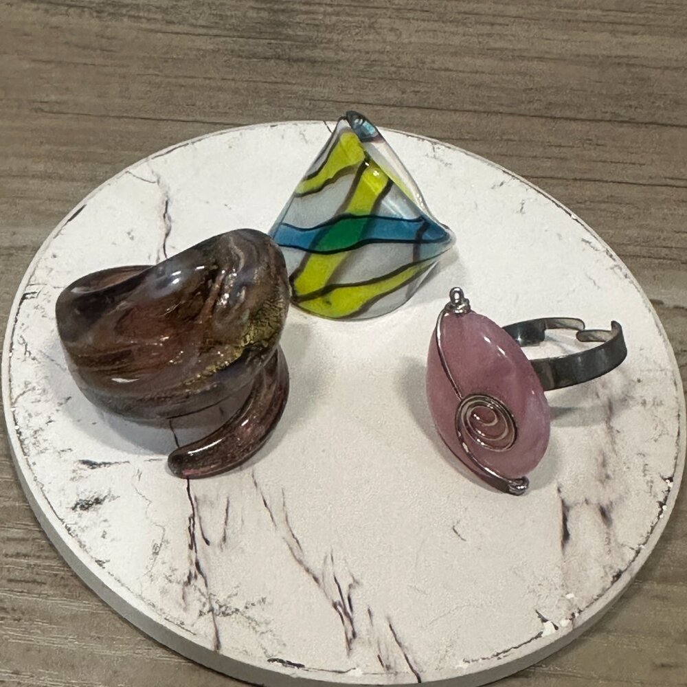 EUC Ring Set Large 3 Rings Colorful Large Stones - Picture 3 of 13